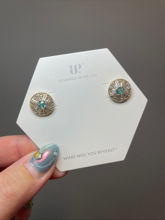 Bomb Party Jewelry - Bomb Party "The Classic Sparkle Studs" Green Opal on Gold - NWT $118 MSRP